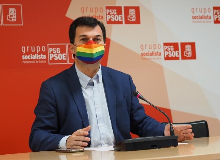 O secretario xeral do PSdeG, Gonzalo Caballero, nunha rolda de prensa ofrecida o luns 28 de xuño. PSDEG / Europa Press