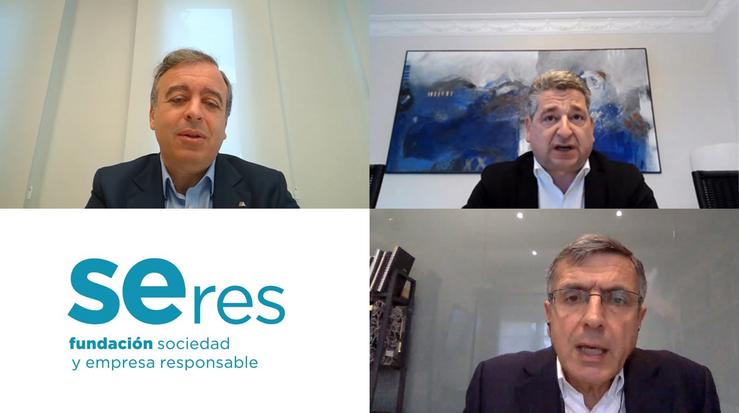 O conselleiro delegado e presidente de Siemens, Miguel Anxo López e o conselleiro delegado de Abanca, Francisco Botas, en #LíderesResponsables de Fundación SERES. FUNDACIÓN SERES / Europa Press