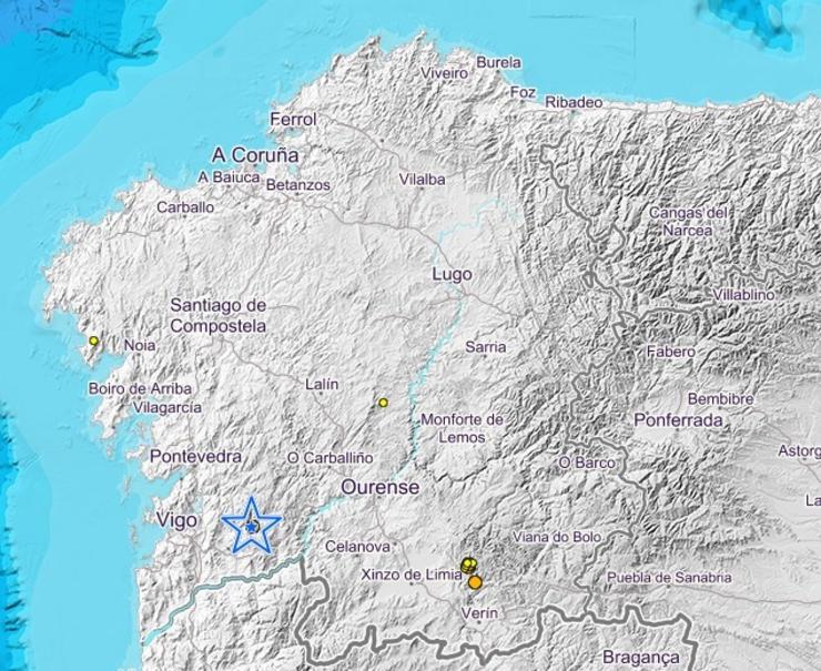 Localización dos terremotos rexistrados. IGN 
