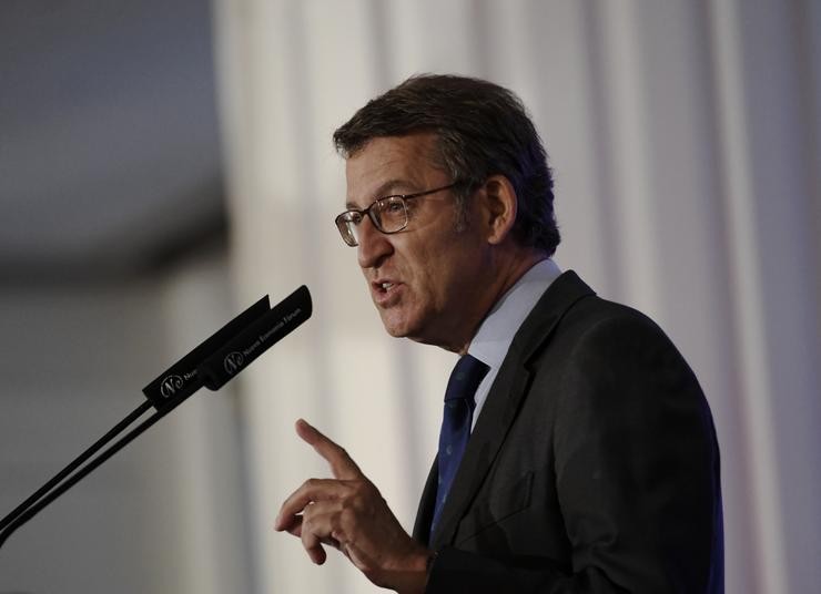 O presidente da Xunta de Galicia, Alberto Núñez Feijoo, intervén nun almorzo informativo organizado por Nueva Economía Forum, a 8 de xuño de 2021, en Madrid / Óscar Cañas - Europa Press - Arquivo.