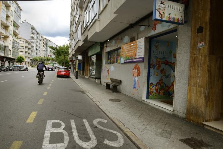 Inmediacións da Escola Infantil Arlequín, onde este luns faleceu un bebé por causas naturais.. Rosa Veiga - Europa Press 