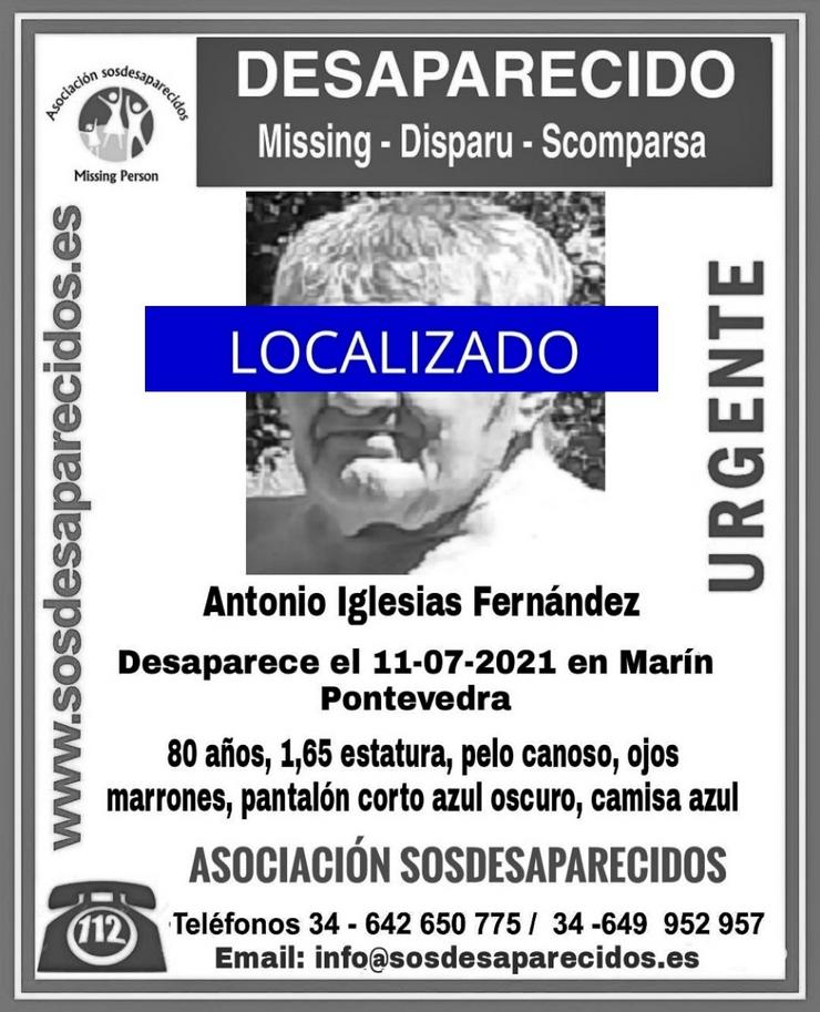 Alerta de desaparición de Antonio Igrexas Fernández desactivada.. SOS DESAPARECIDOS 