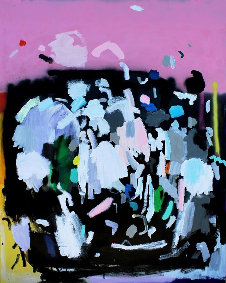 Festa no xardín con caracois, acrílico sobre lenzo 130 x 162 cm, 2021