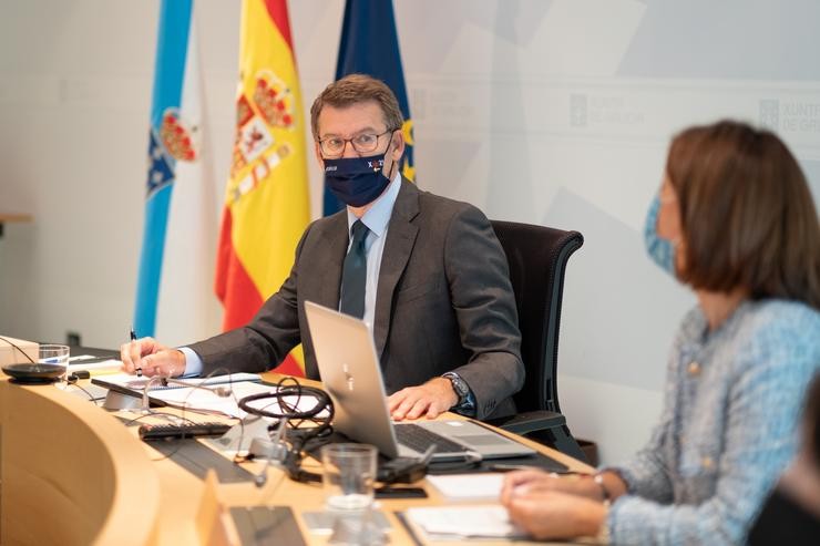 O titular da Xunta, Alberto Núñez Feijóo, preside o Consello.. DAVID CABEZÓN @ XUNTA DE GALICIA / Europa Press
