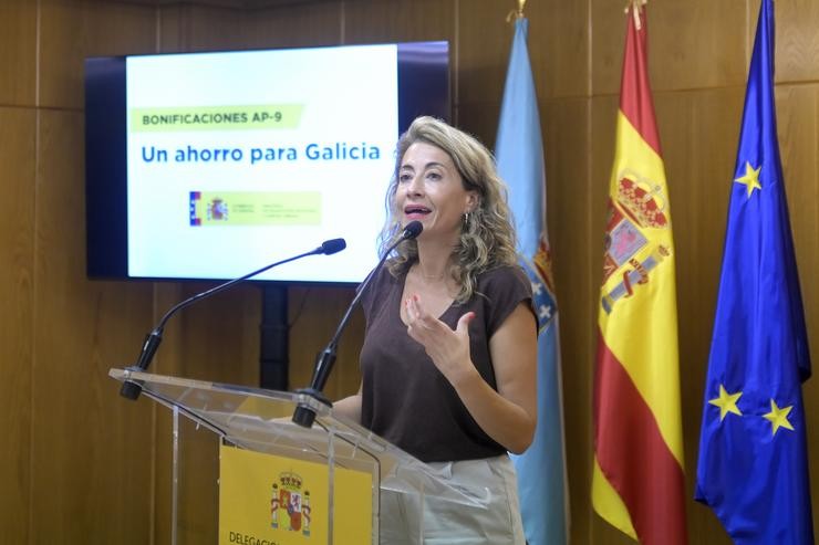 A ministra de Transportes, Mobilidade e Axenda Urbana, Raquel Sánchez, presenta os novos descontos para as peaxes da autoestrada do Atlántico, AP-9 , a 26 de xullo de 2021, na delegación do Goberno na Coruña, Galicia, (España). A presentació. M. Dylan - Europa Press 