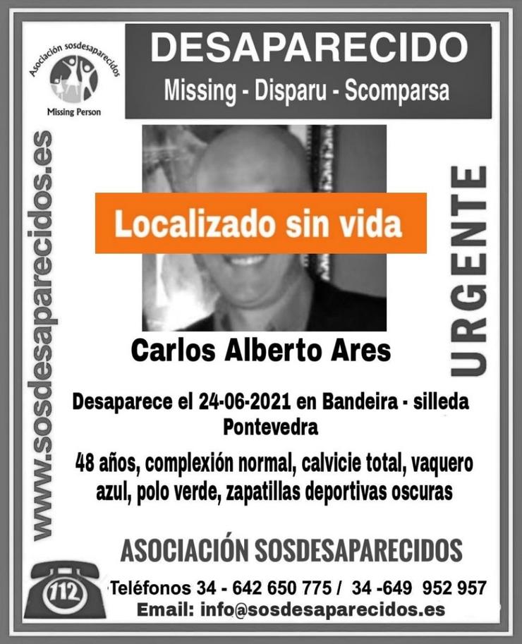 Desactivada a procura de Carlos Alberto Ares tras ser achado sen vida en Silleda (Pontevedra). SOS DESAPARECIDOS 