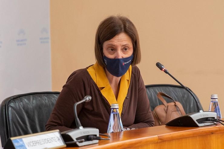 A directora de Augas de Galicia, Teresa Gutiérrez,  responde en comisión parlamentaria. XOÁN CRESPO