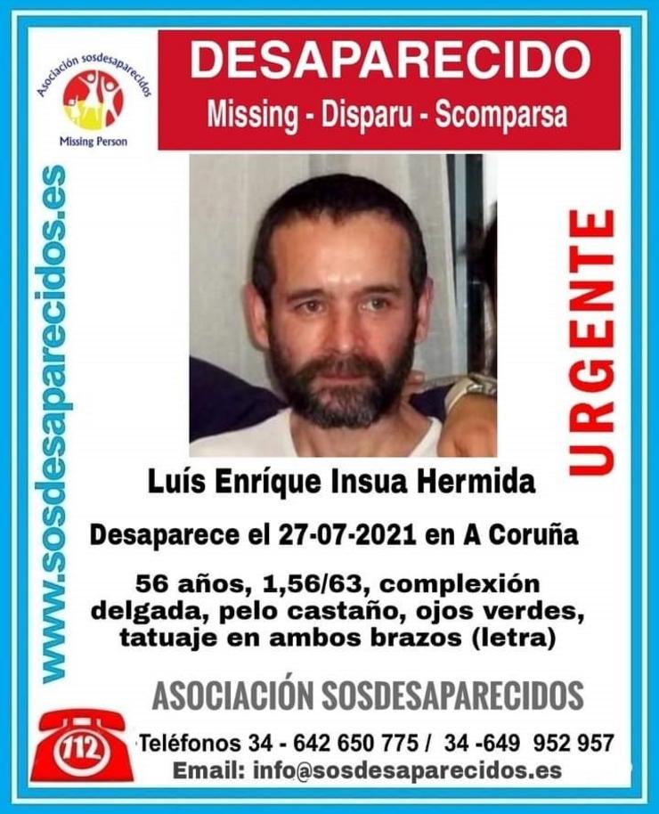 Cartel dun home desaparecido na Coruña.. SOS DESAPARECIDOS