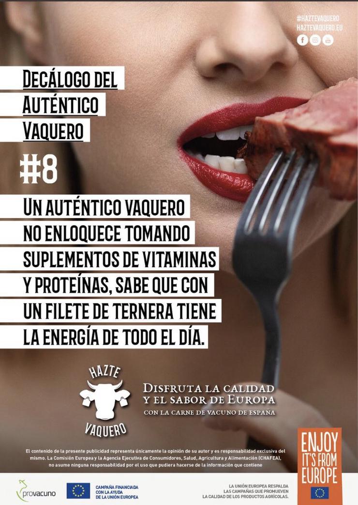 'Decálogo del auténtico vaquero', publicidade de Provacuno, logo retirada.