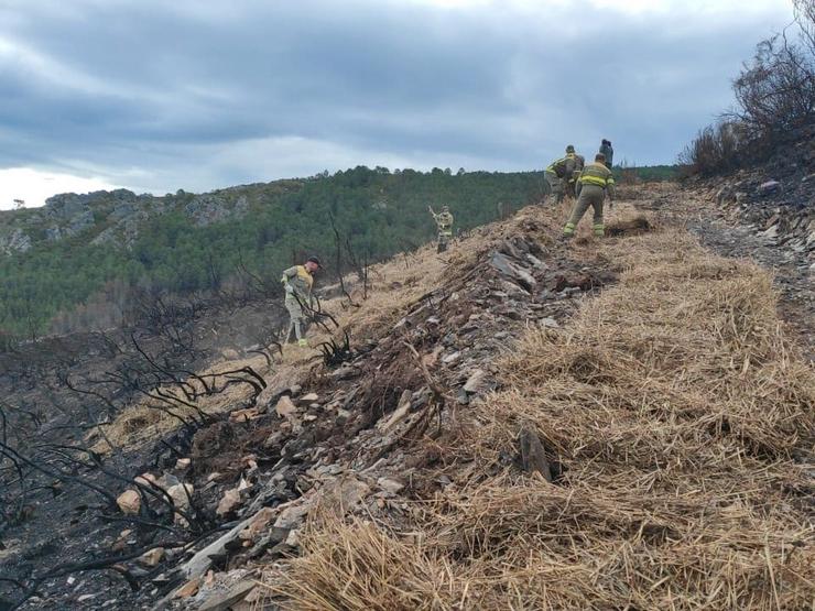 Aplicación da técnica de 'mulching' na zona afectada polo incendio de Ribas de Sil (Lugo). XUNTA 