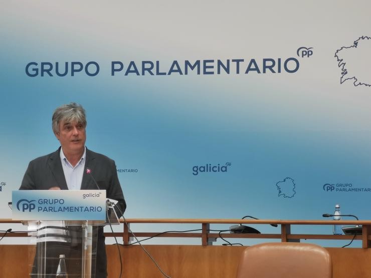 O portavoz do PPdeG no Parlamento galego, Pedro Puy, en rolda de prensa 