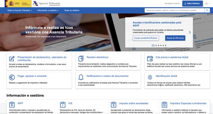 Sitio web en galego da Axencia Tributaria.