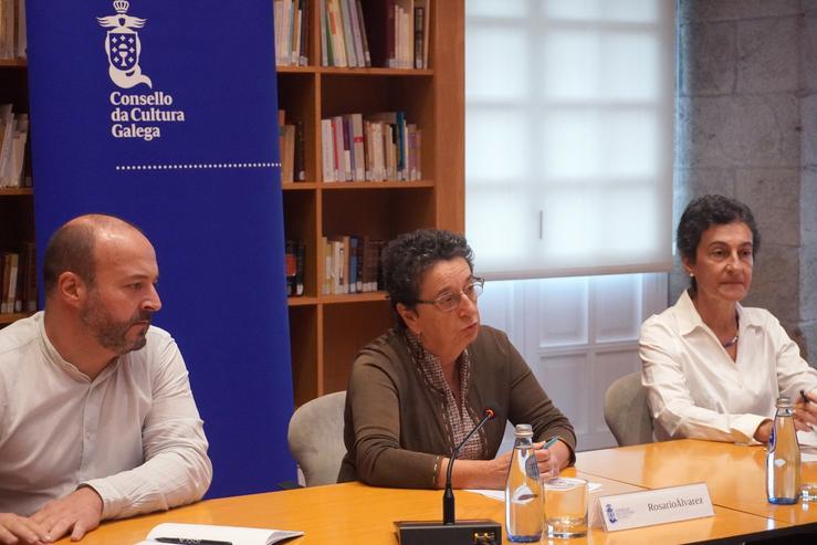 Manuel Gago, Rosario álvarez e Dores Vilavedra na presentación de 'Galicia, unha cultura por descubrir'. CONSELLO DA CULTURA GALEGA 