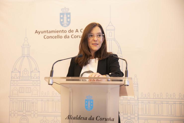 A alcaldesa da Coruña, Inés Rei, en rolda de prensa tras a Xunta de Goberno Local. ANDY PEREZ / Europa Press
