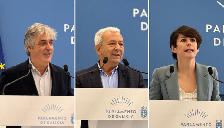 Portavoces parlamentarios do tres grupos, Pedro Puy (PPdeG), Luís Álvarez (PSdeG) e Ana Pontón (BNG) 