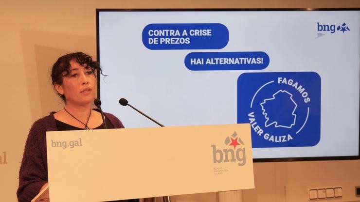 A responsable da área de organización do BNG, Lucía López, nunha rolda de prensa. BNG / Europa Press