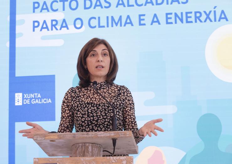 A conselleira de Medio Ambiente, Territorio e Vivenda, Anxos Vázquez, este venres durante a súa intervención na xornada 'Balance E perspectivas de futuro do Pacto dás alcaldías para ou clima e a enerxía de Galicia'. XUNTA DE GALICIA 