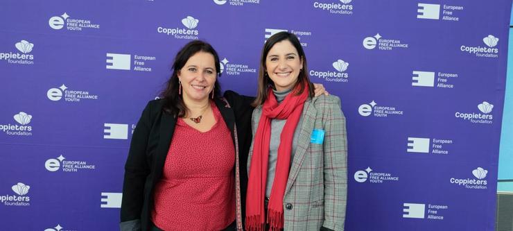 A eurodeputada do BNG, Ana Miranda, e a alcaldesa de Moaña, Leticia Santos, na Conferencia de Mulleres organizada pola Alianza Libre Europea en Bruxelas / BNG.