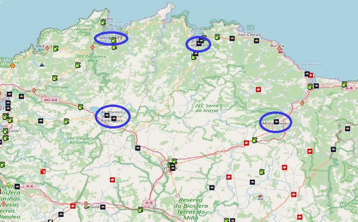 Mapa das estacións de servizo da Mariña lucense 