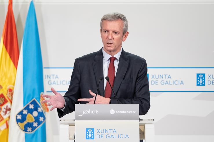 O presidente da Xunta, Alfonso Rueda, na rolda de prensa posterior á reunión do Consello / Xunta / Europa Press