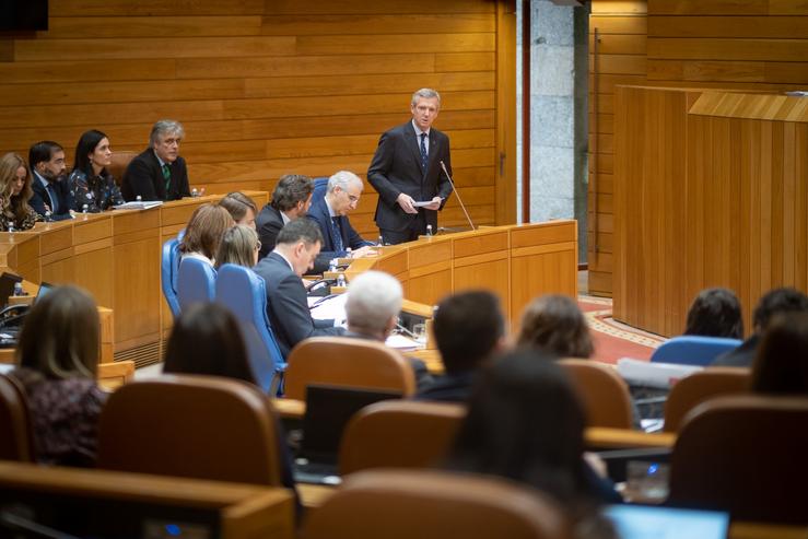 Rueda, na sesión de control da Cámara autonómica.. Xunta de Galicia / Europa Press