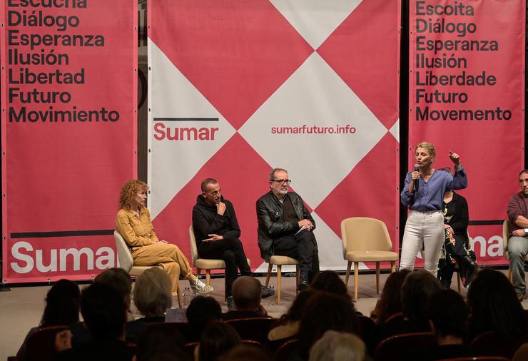 A vicepresidenta segunda do Goberno e ministra de Traballo e Economía Social, Yolanda Díaz, intervén durante o acto de escoita do seu proxecto político 'Sumar'. M. Dylan - Europa Press
