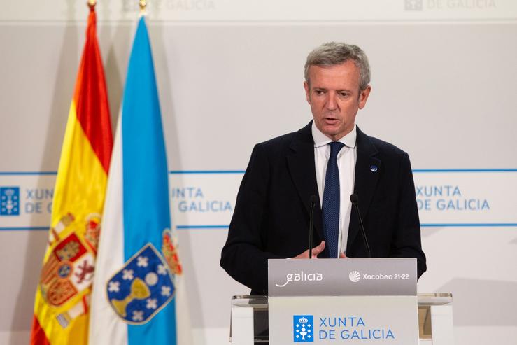 O presidente da Xunta, Alfonso Rueda, comparece tras a reunión semanal do Goberno galego 