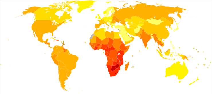 Incidencia do VIH no mundo, 2009
