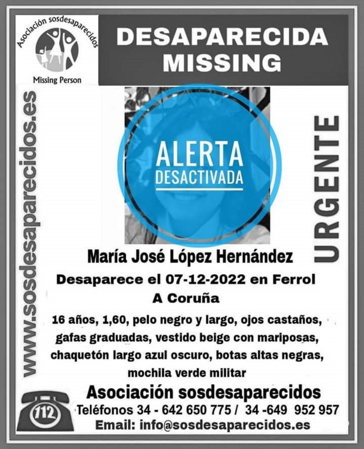 Alerta desactivada tras a localización da menor en Ferrol. SOSDESAPARECIDOS