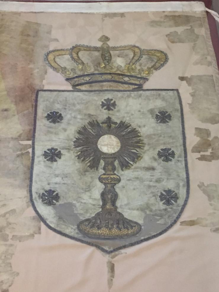 Bandeira do Tercio de Gallegos que en 1807 derrotou ás tropas británicas invasoras de Bos Aires. Orixinal no Museo Marítimo Ing. Cerviño da Escola Nacional de Náutica de Bos Aires 