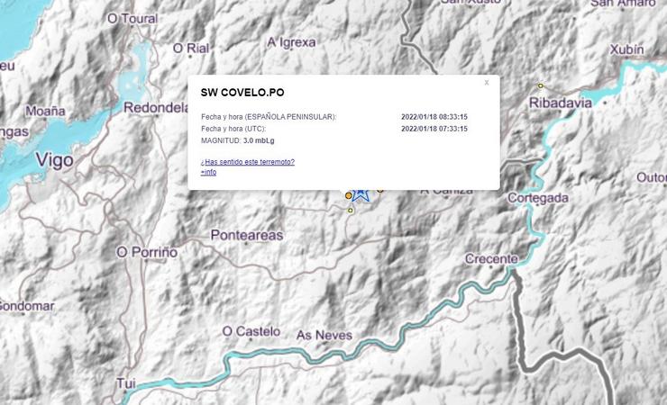 Movemento sísmico con epicentro en Covelo (Pontevedra).. INSTITUTO XEOGRÁFICO NACIONAL 