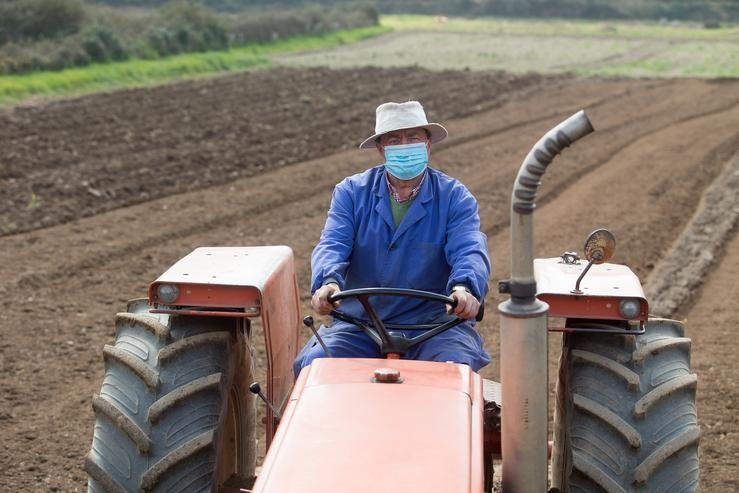 Arquivo - Manuel Rodríguez ara as súas leiras co tractor e máscara para plantar patacas en Lugo. Carlos Castro - Europa Press - Arquivo 