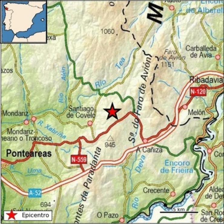 Localización dun terremoto localizado en Covelo (Pontevedra).. METEOGALICIA / Europa Press