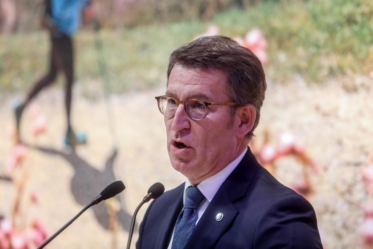 O presidente da Xunta de Galicia, Alberto Núñez Feijóo, na presentación de Xacobeo 2021-2022 na Feira Internacional de Turismo, Fitur 2022, no Ifema de Madrid, a 19 de xaneiro de 2022 / Ricardo Rubio - Europa Press.