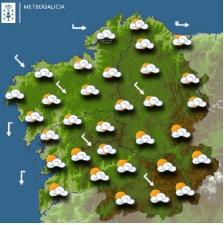 Mapa de previsións meteorolóxicas para o venres 4 de febreiro en Galicia.. METEOGALICIA / Europa Press