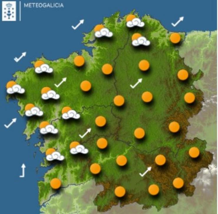 Mapa da previsión meteorolóxica en Galicia para o 9 de febreiro de 2022.. METEOGALICIA 