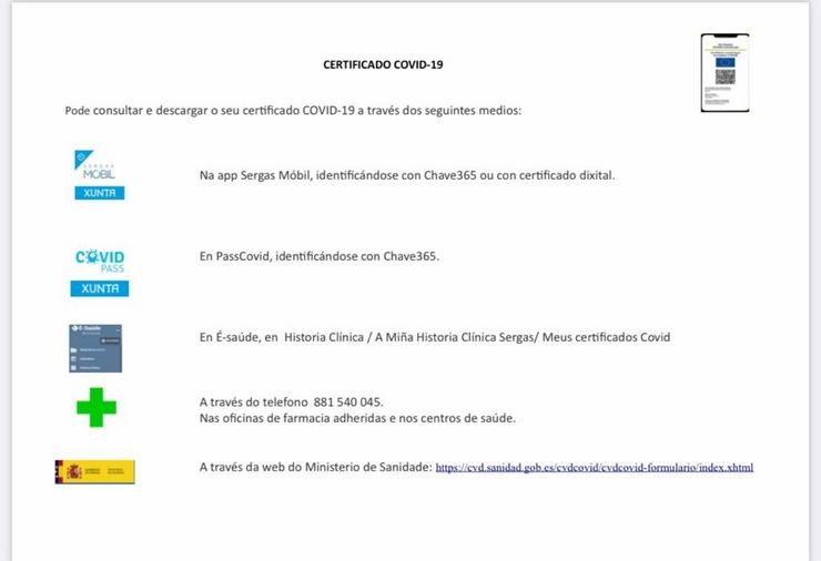 Información de descarga do certificado covid. PANTALLAZO SERGAS / Europa Press