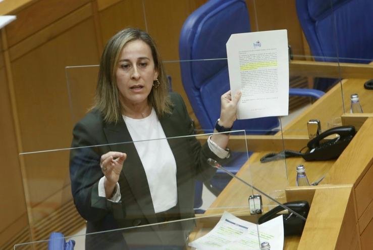 A conselleira de Infraestruturas e Mobilidade, Ethel Vázquez, na súa comparecencia no Parlamento galego. XUNTA