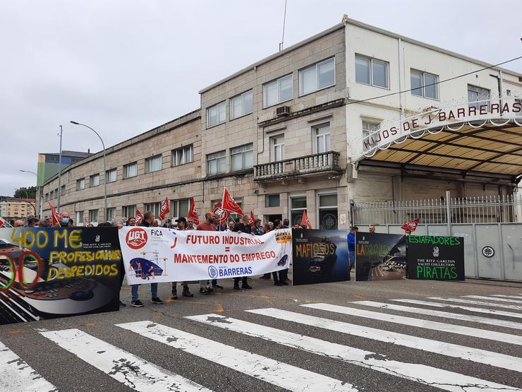 Traballadores de Barreiras protestando diante das instalacións do estaleiro.. PEDRO DAVILA-EUROPA PRESS / Europa Press