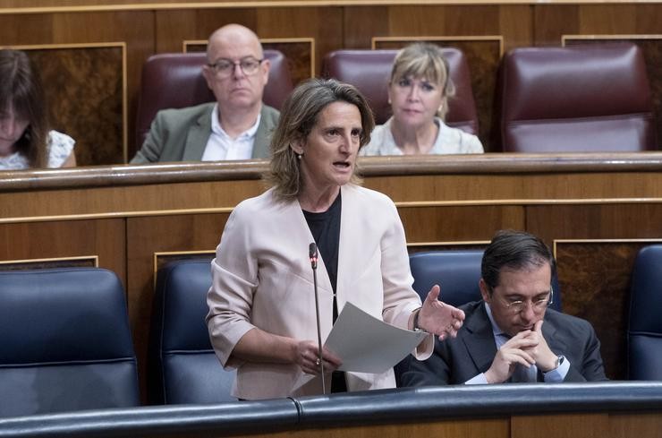 A vicepresidenta terceira e ministra para a Transición Ecolóxica e o Reto Demográfico, Teresa Ribeira, intervén nunha sesión plenaria, no Congreso dos Deputados, a 18 de maio de 2022, en Madrid (España). O Executivo central enfróntase, por ter. Alberto Ortega - Europa Press