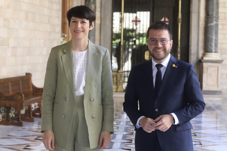A portavoz nacional do BNG, Ana Pontón, reúnese co presidente do Govern, Pere Aragonès. BNG / Europa Press