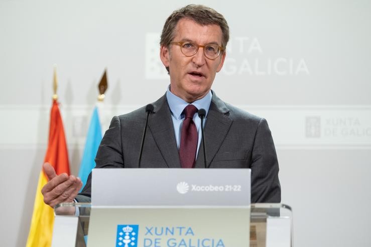 O presidente da Xunta en funcións, Alberto Núñez Feijóo, na rolda de prensa tras o seu último Consello.. XUNTA / Europa Press