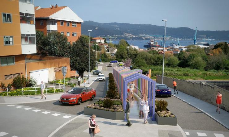 Infografía das ramplas mecánicas que proxecta o Concello de Vigo na rúa de acceso ao centro de saúde de Teis.. CONCELLO DE VIGO