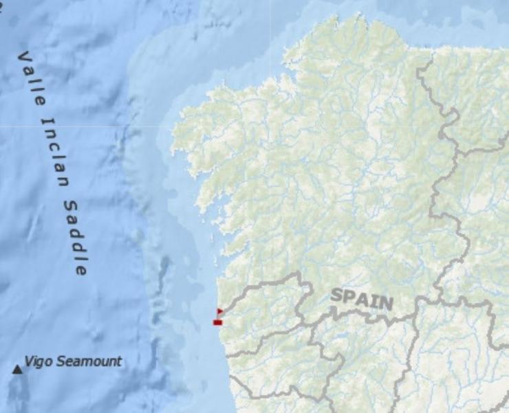 Zona na que foi rescatado o tripulante dunha embarcación envorcada na desembocadura do Miño e trasladado a un hospital de Vigo.. SALVAMENTO MARÍTIMO / Europa Press
