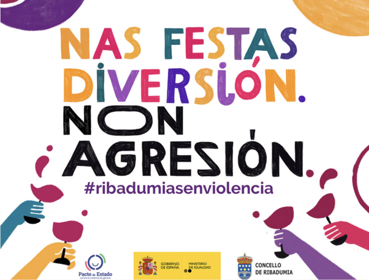 Cartel da festa do viño de Ribadumia 2022 contra as agresións.