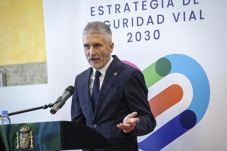 O ministro do Interior, Fernando Grande Marlaska, durante a presentación este xoves na sede da Dirección Xeral de Tráfico (DXT) da Estratexia de Seguridade Viaria 2030.. MIGUEL J. BERROCAL/INTERIOR / Europa Press