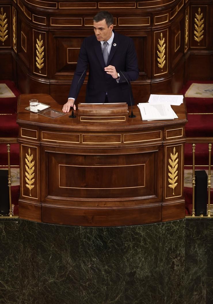 O presidente do Goberno, Pedro Sánchez, intervén durante a primeira xornada da 26 edición do Debate sobre o Estado da Nación, no Congreso dos Deputados, a 12 de xullo de 2022, en Madrid (España). Tras sete anos sen celebrarse ningún,. EUROPA PRESS/E. Parra. POOL - Europa Press / Europa Press