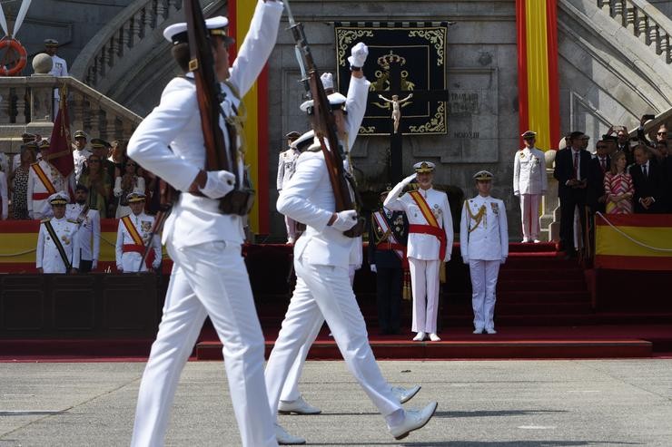 O Rei Felipe V na Escola Naval Militar, a 16 de xullo de 2022, en Marín, Pontevedra, Galicia.. Gustavo da Paz - Europa Press