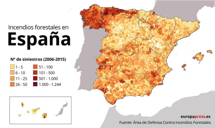 Grandes lumes no Estado, destacando nel os incendios de Galicia 