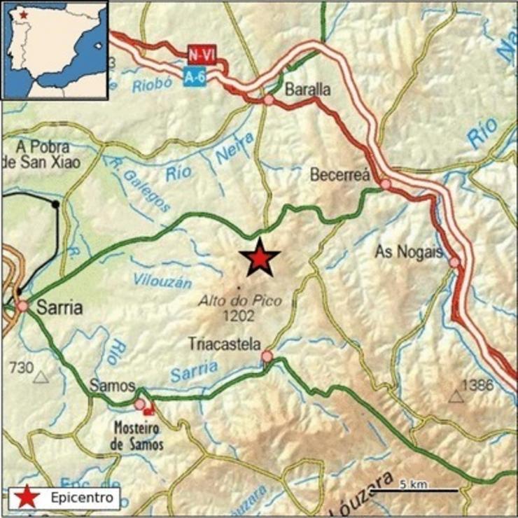 Terremoto rexistrado en Triacastela o 28 de xullo de 2022. INSTITUTO XEOGRÁFICO NACIONAL / Europa Press